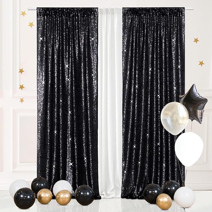 Eternal Beauty Black Sequin Backdrop Curtains, 2 Panels 2x8FT | 3mm Sparkle by EternalBeauty