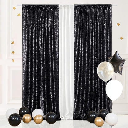 Eternal Beauty Black Sequin Backdrop Curtains, 2 Panels 2x8FT | 3mm Sparkle by EternalBeauty