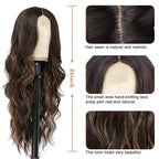 NAYOO 26 Inch Long Curly Middle Part Synthetic Heat Resistant Fiber Wig for Women - Daily Use Party Wig in Dark Brown