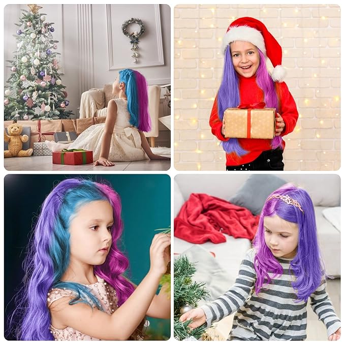 New Hair Chalk Comb Temporary Hair Color Dye for Girls Kids with Light Color Hair, Washable Hair Chalk for Girls Age 4 5 6 7 8 9 10 Birthday Cosplay DIY Christmas (Blue & Pink & Purple)