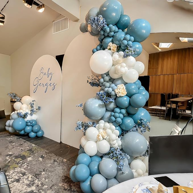 Dusty Blue Grey Balloons Garland Arch Kit, Slate Dark Dusty Petrol Blue Balloon - Image 6