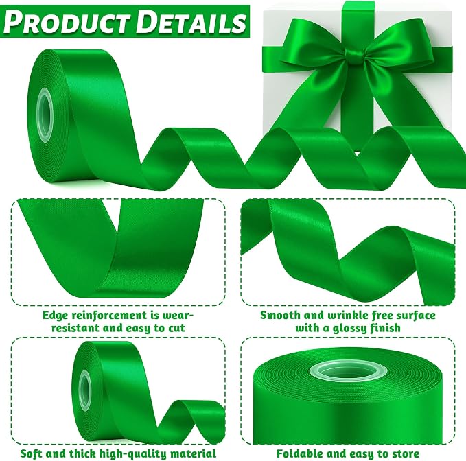 30Yards 1 1/2In Green Ribbon for Gift Wrapping St. Patrick's Party Favors | - Image 3