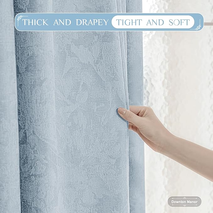 Beauoop Blue Floral Jacquard Blackout Curtains - Image 5