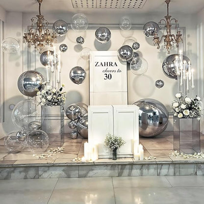 8 Pcs Silver Balloons and Clear Round Foil Balloons 22 In Transparent Balloon - Image 8
