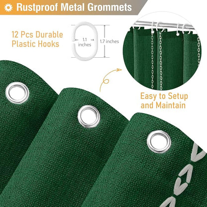 Emerald Green Boho Farmhouse Linen Heavy Duty Shower Curtain, 72x72 | 330GSM - Image 4