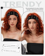 Grommet Headband for Women, Black Triangle Studs 23cm Hollow Out Elastic Hair Band, Eyelets Punk Grunge Stylish Hairband