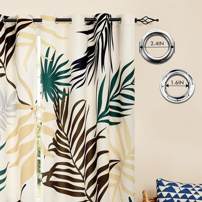 SUBRTEX Boho Leaf Printed Curtains 95 inch Long 2 Panels, Room Darkening - Image 3