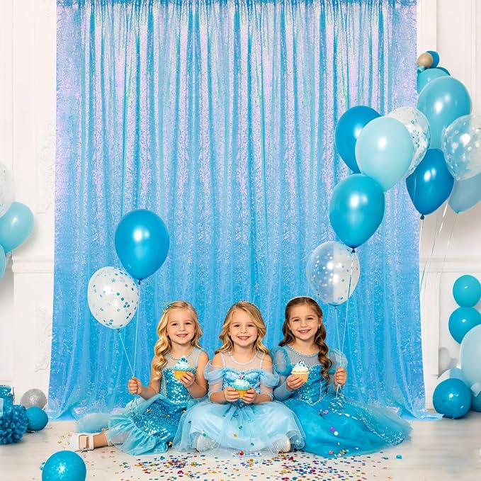 4×8FT-2PCS Mermaid Blue Sequin Backdrop Curtains Panels, Photography Backdrop - Image 3