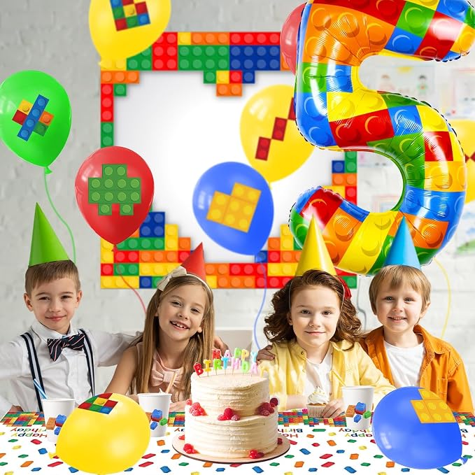 40 Inch Building Block Number Balloon, Colorful Number Block Foil Number 5 - Image 3