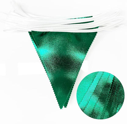 Green Party Decorations Triangle Pennant Banner Flag Dark Green Metallic Fabric - Image 3