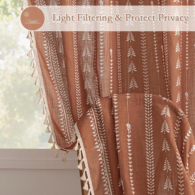 Boho Terracotta Curtains 63 Inch Length - Image 2