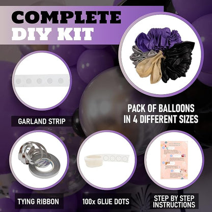 ALL-IN-1 Purple and Black Balloons Garland & Arch Kit – Small and Large Purple - Image 3