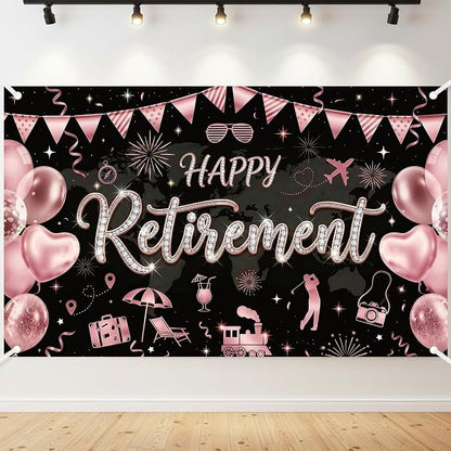 Happy Retirement Backdrop for Women by NIUBEHOHO
