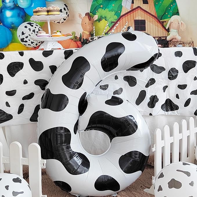 Cow Print Number 6 Balloon, Large 40 Inch Cow Number Birthday Balloons | Helium - Image 2