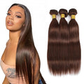 Color 4 Bundles Human Hair Dark Brown Straight Bundle Niegmeag Brazilian Virgin Remy Hair 3 Bundles 24 26 28 Inch Double Weft Soft and Silky Chocolate Brown Straight Bundle 150g