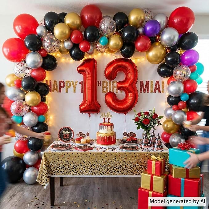 Red Number 13 Balloon 40 Inch, Foil Numeral - Image 3