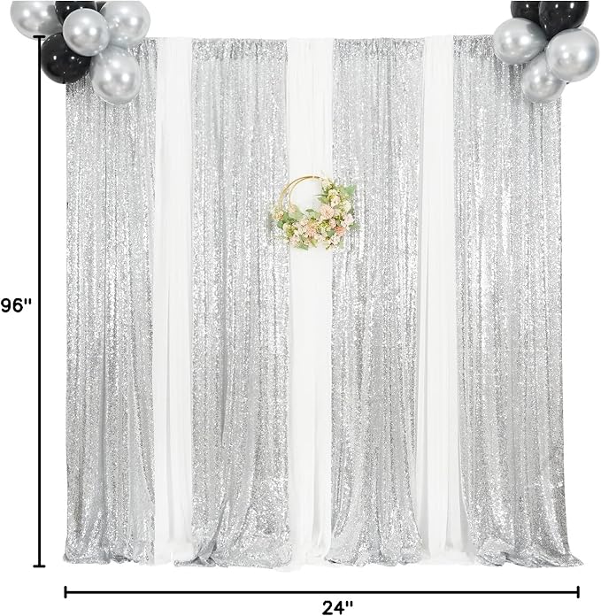 Poise3EHome Silver Sequin Backdrop Curtains, 2ft x 8ft Sequin Photography - Image 10