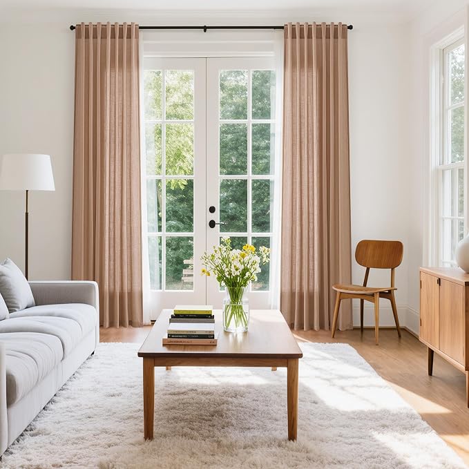Peach Linen Curtains 96 Inches Long Set - Image 7