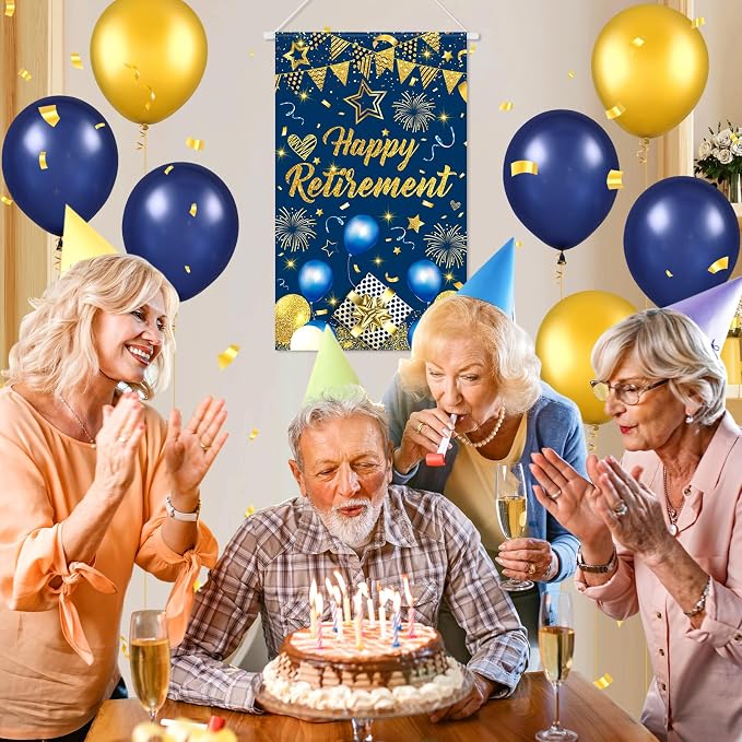 Blue Gold Retirement Door Banner Decorations Happy Retirement Party Small - Image 2