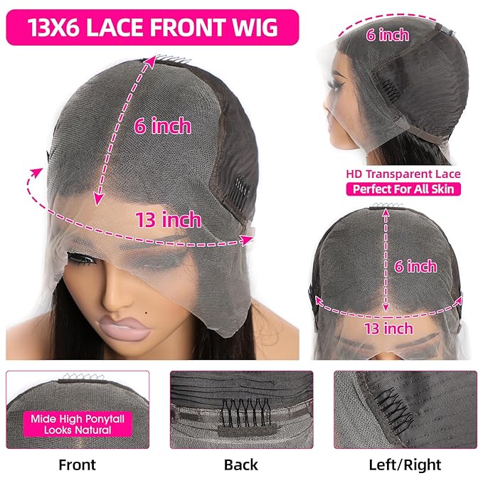 Lemoda 13x6 Straight Lace Front Wigs Human Hair 180% Density 13x6 HD Transparent Lace Front Wig Pre Plucked 15A Brazilian Virgin Glueless Human Hair Wigs for Women 24 Inch