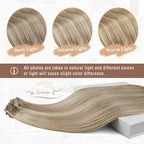 Ve Sunny Blonde Clip in Hair Extensions Real Human Hair for Women Highlight Hair Extensions Clip in Remy Human Hair Full Head Warm Color 7pcs 120g 22inch