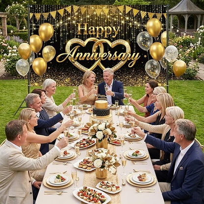 Happy Anniversary Black Gold Backdrop - Image 4