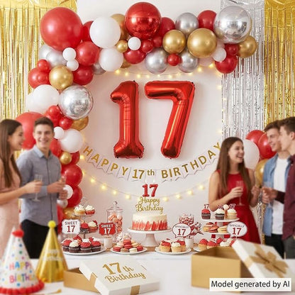 Red Number 17 Balloon 40 Inch, Foil Numeral - Image 2
