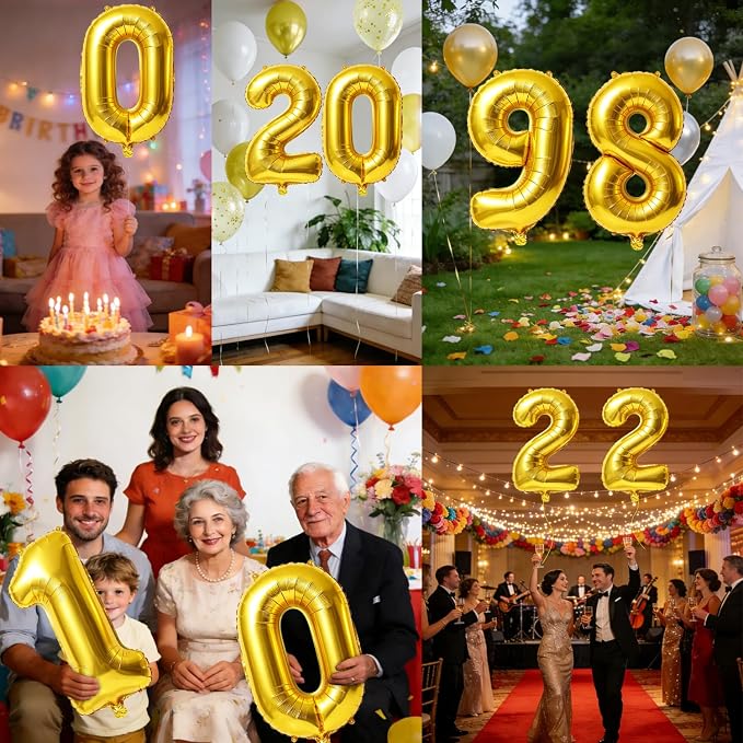 40 Inch Number 98 Balloons for 98th Birthday Party Decorations, 0-100 Gold - Image 7