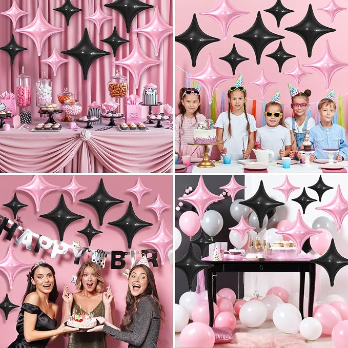 Pink Black Star Balloons, 26Inch and 10Inch Pink Black Quadrangle Helium Balloon - Image 6
