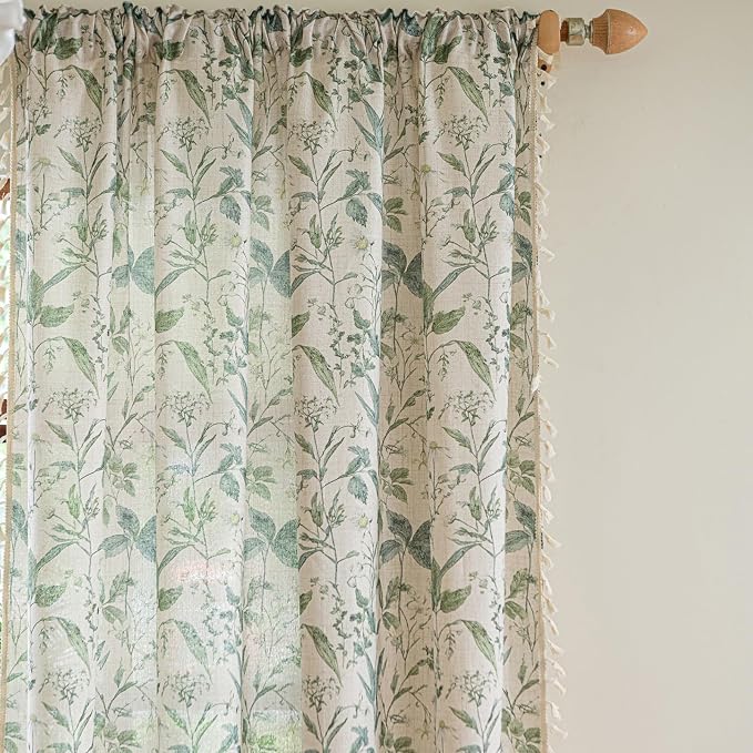 ENJOYBRIDAL Floral Curtains 96 Inches Semi Sheer Boho Drapes - Image 2