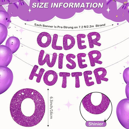 Fulmoon Set of 3 Pre Strung Older Wiser Hotter Glitter Banner Funny Birthday - Image 3