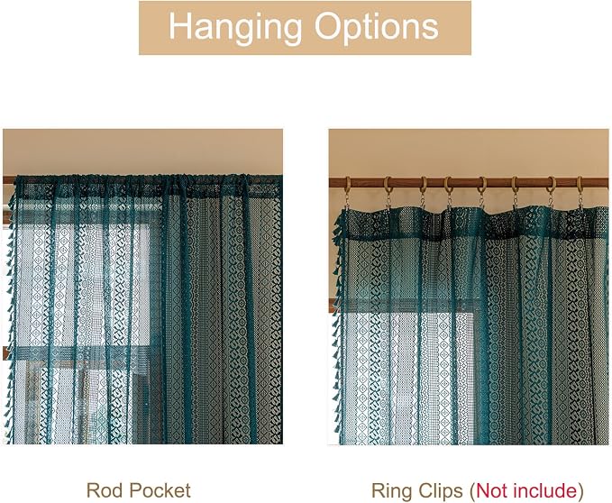 Sutuo Home Teal Boho Lace Curtains 72 inches long - Image 6
