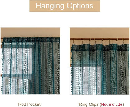 Sutuo Home Boho Lace Teal Curtains 96 inches Long - Image 5
