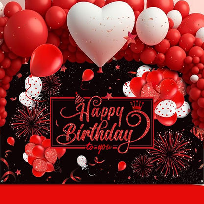 Blulu Happy Birthday Backdrop Banner Sign Poster Large Fabric Glitter Balloon - Image 7