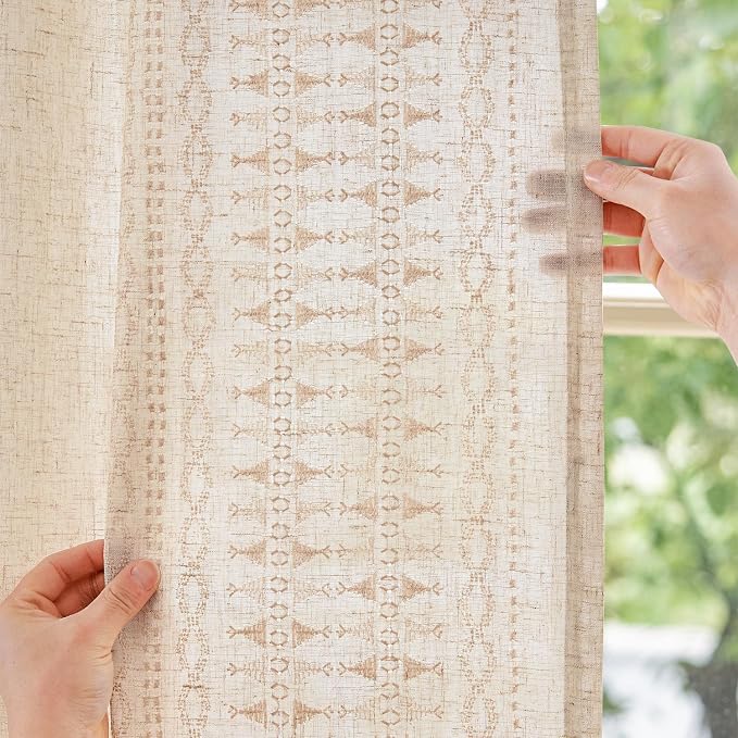 jinchan Boho Curtains for Bedroom Linen Blend Embroidered Bordered Farmhouse - Image 3