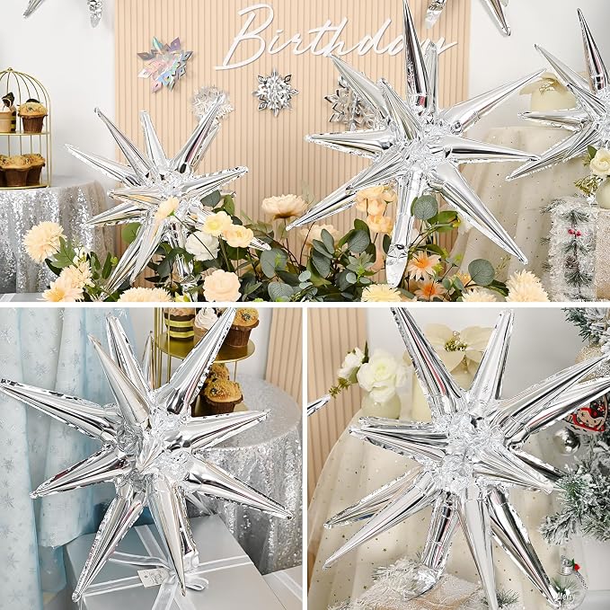9Pcs Silver Star Balloons, Large Explosion Star Foil Balloons, Metallic Silver - Image 6