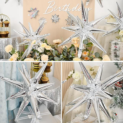 9Pcs Silver Star Balloons, Large Explosion Star Foil Balloons, Metallic Silver - Image 6