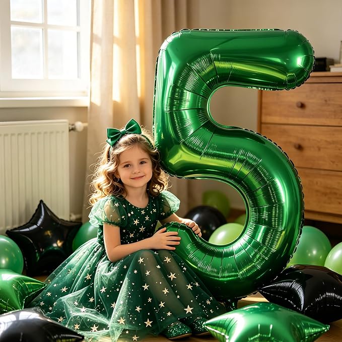 TONIFUL 5th Birthday Balloons Kit 40 Inch Dark Green Large Number 5 Balloon | - Image 5