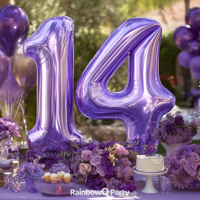 RainbowQ Purple 14 Balloon Number 40 Inch 0-40 Foil Large Balloons | Big Mylar - Image 2