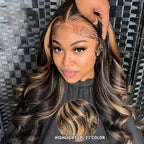 28 Inch 1B/27 13x6 Balayage Highlight Ombre Body Wave Lace Front Wigs Human Hair 200 Density Honey Blonde Colored HD Lace Frontal Glueless Wigs Human Hair Pre Plucked for Women Triple Lifespan 3X