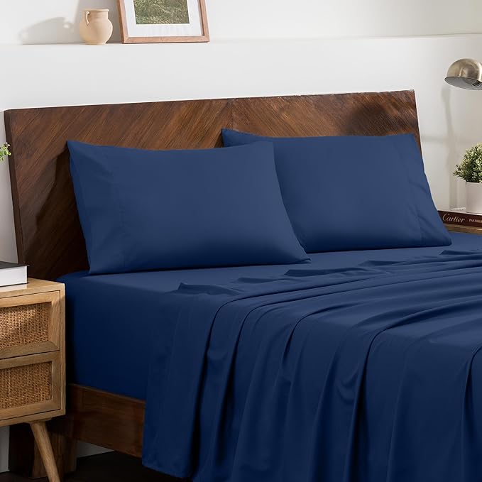 Bare Home Microfiber Pillow Cases - Queen Size Set of 2 - Cooling Pillowcases - Double Brushed - Easy Care - Envelope Closure (Queen Pillowcase Set of 2, Dark Blue)
