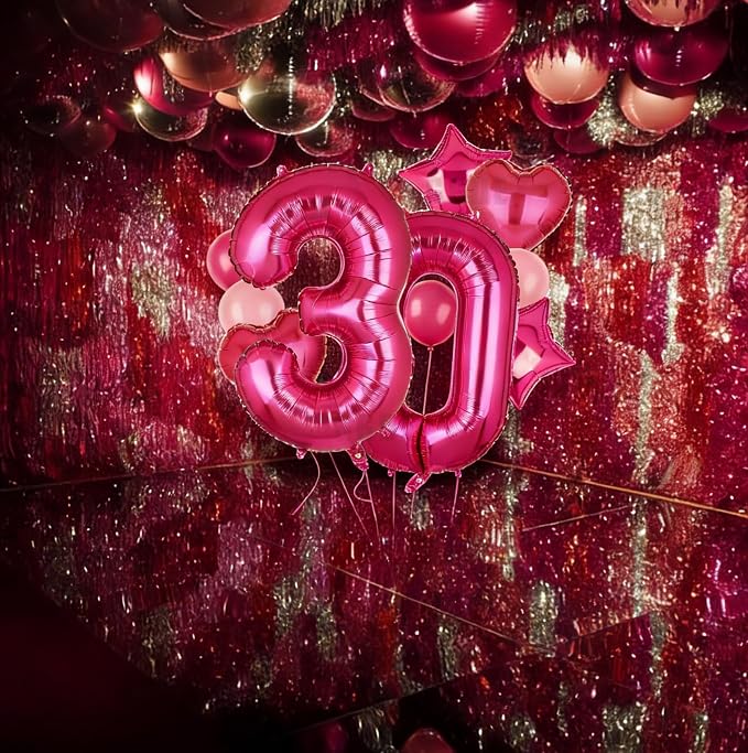 40 Inch Number Balloon Hot Pink 30 Set Pink Theme 30th Birthday Decor 30Pcs | - Image 5