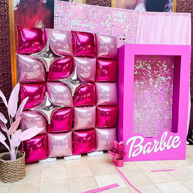 Hot Magenta Pink Square Foil Balloons Wall Tunnel Backdrop Double Sided - Image 3