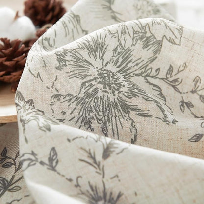 jinchan Gray Floral Linen Curtains Lined 84 Inch Vintage Back Tab 2 Panels | - Image 9