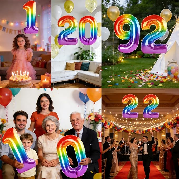 40 Inch Number 92 Balloons for 92nd Birthday Party Decorations, 0-100 Rainbow - Image 7