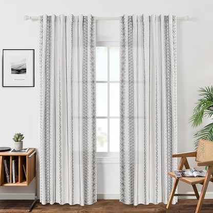 Boho Curtains 84 Inches Long for Living Room Bohemian Geometric Printed Linen - Image 2