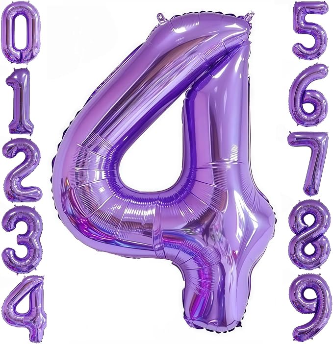 Purple 4 Balloon Number, 40 Inch Number 4 Balloon Big Purple 4 Foil Mylar by BBPOOL