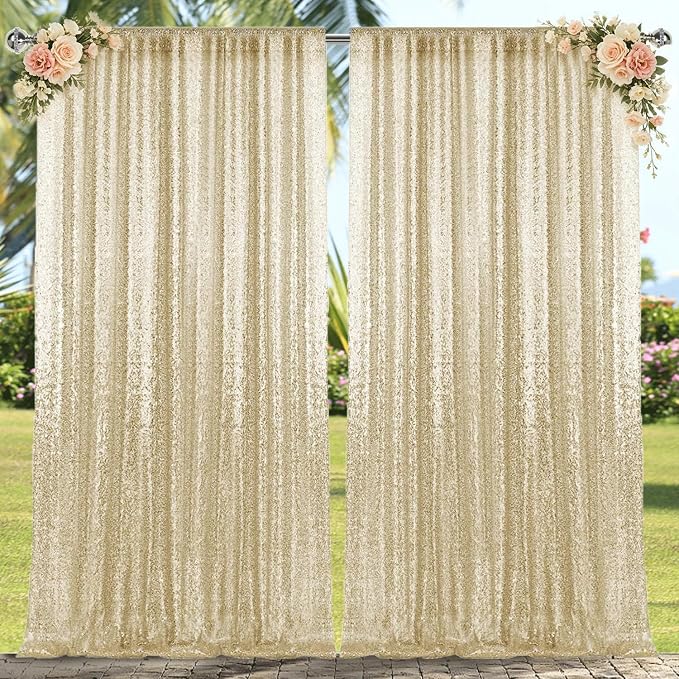 4×8FT-2PCS Champagne Sequin Backdrop Curtains Panels, Photography Backdrop - Image 2