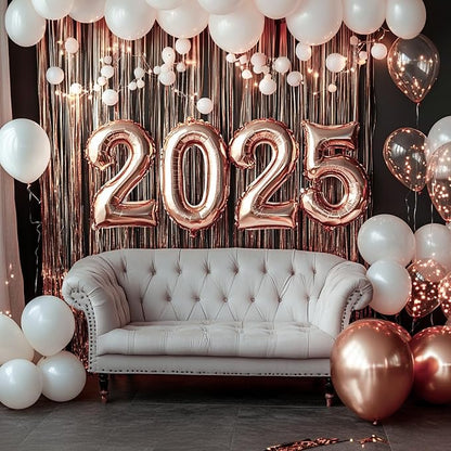 PartyWoo Rose Gold Foil Fringe 8.2FT 3pcs Tinsel Backdrop Streamers | Rose Gold - Image 5