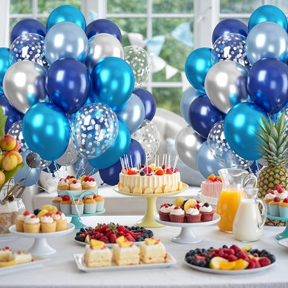 Paready Blue Silver Balloons Set, 12 Inch Confetti Silver Pearl Dark Blue Latex - Image 6